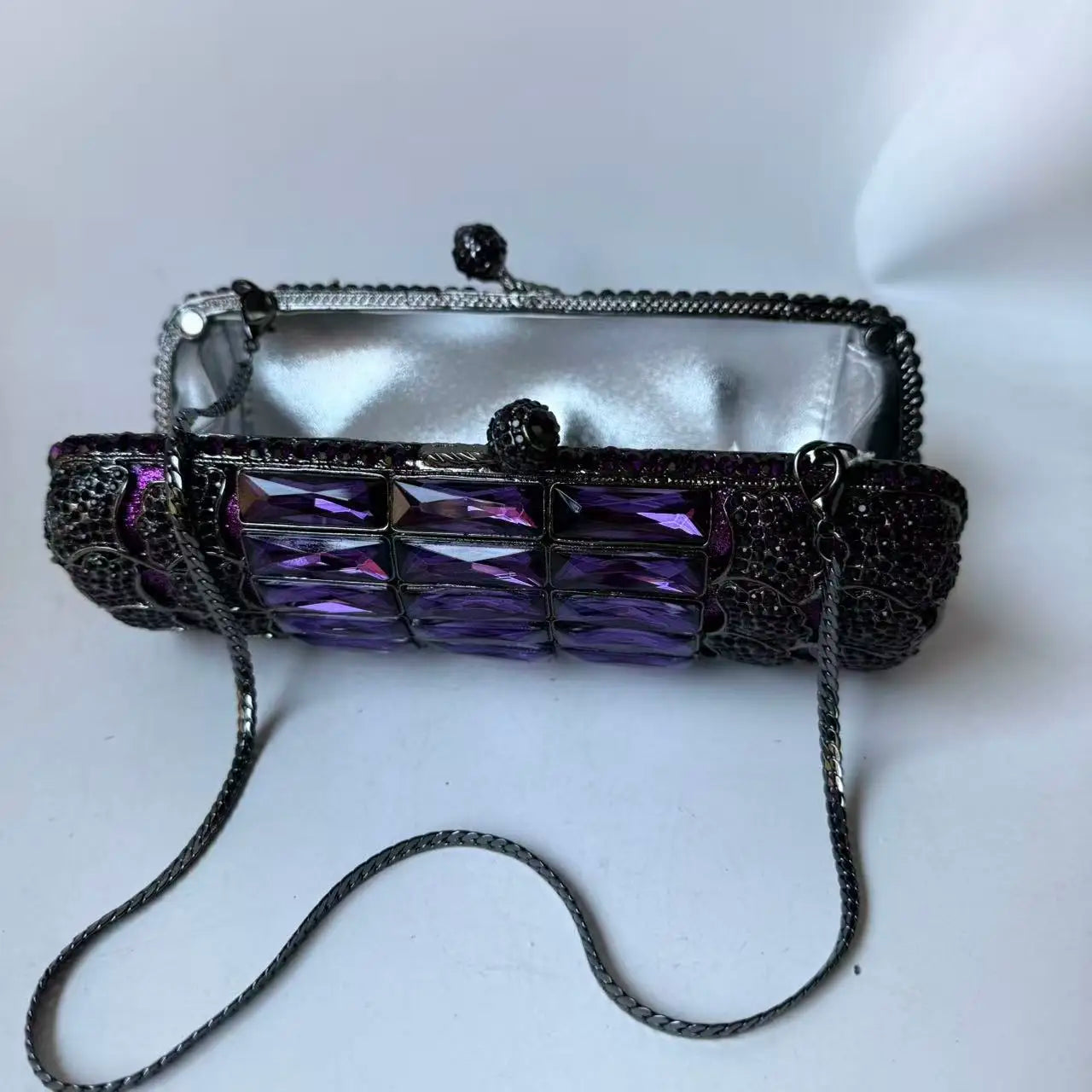 XIYUAN Women Purple Rhinestone Glass Handbag Luxury Gorgeous Crystal Evening Bags for Wedding Party Ladies Gift Clutch Purse