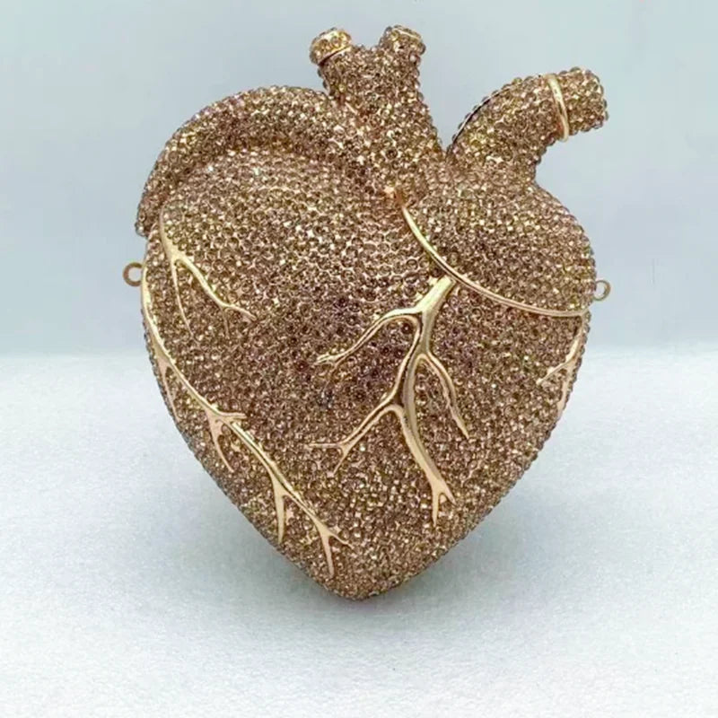 XIYUAN Heart Shaped Diamond Evening Bags Women Luxury Gorgeous Metallic Rhinestone Purses Ladies Unique Handbags Wedding Party