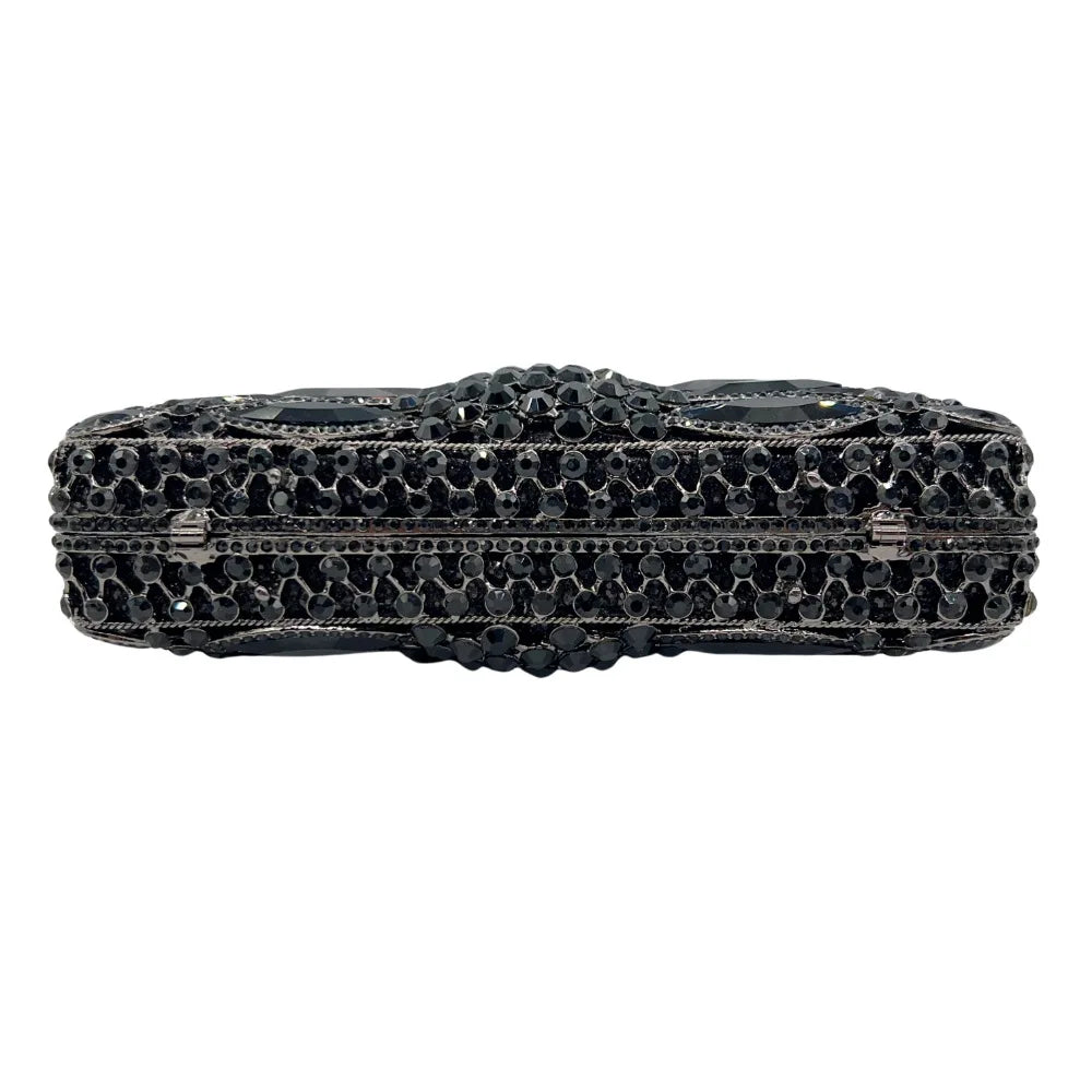 Semicircle Black Rhinestone Evening Bag Clutches Luxury Designer Crystal Wedding Bridal Clutches Lady Diamond Party Prom Handbag