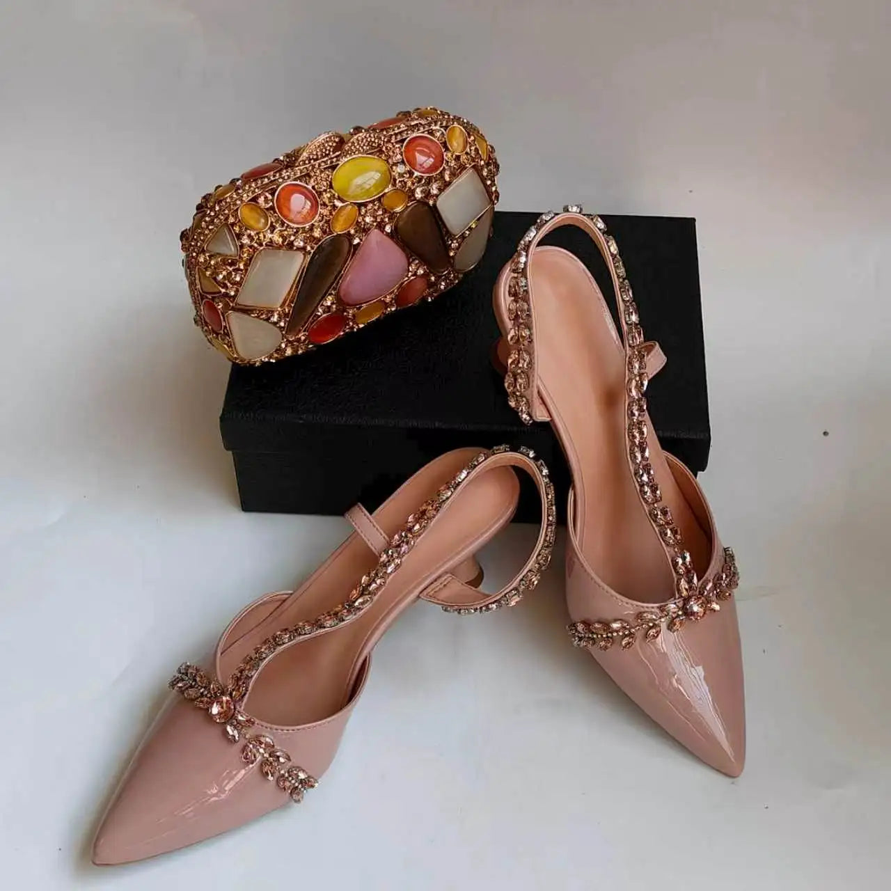 Insightlink Silver Shoes for Women Designer Pointed-Toe Set Luxury Wedding Hollowed Out Clutch Bag and Stilettos Matching Set