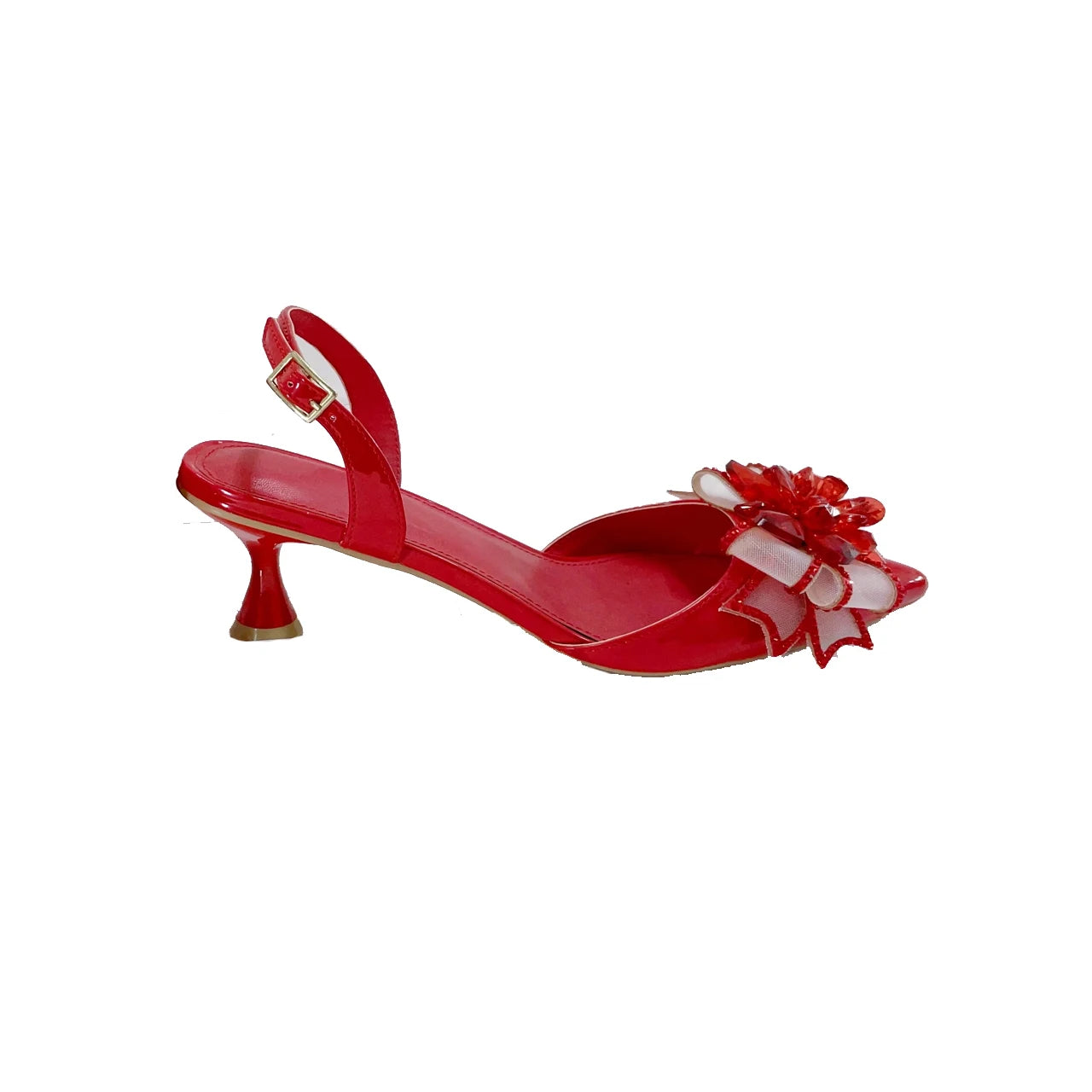 INSIGHTLINK Red Color Party Shoes and Bags Nigerian Women’s Suit Medium Heel Pointed Toe Women’s Shoes Rhinestones Sandals Red