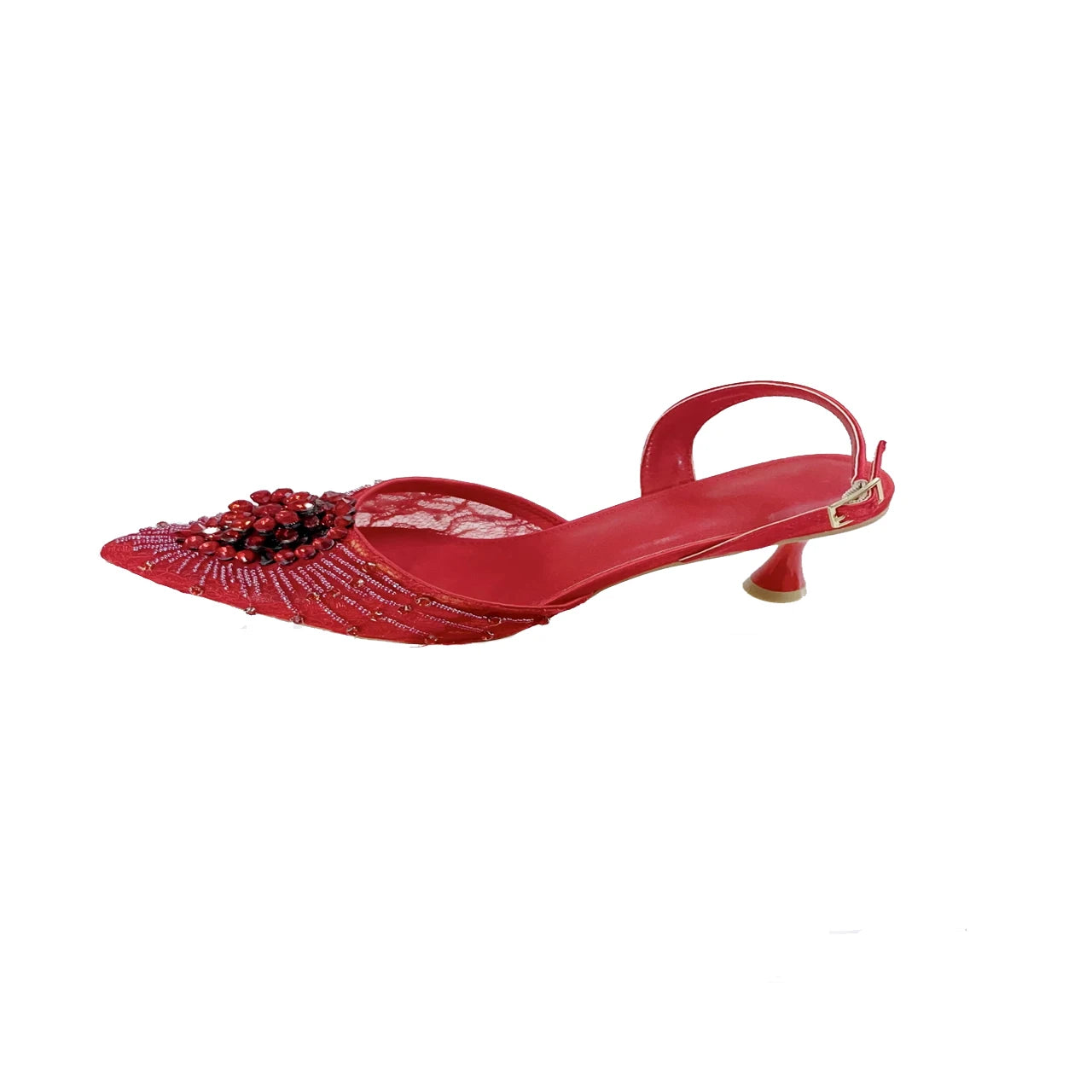 INSIGHTLINK Red Color Party Shoes and Bags Nigerian Women’s Suit Medium Heel Pointed Toe Women’s Shoes Rhinestones Sandals Red