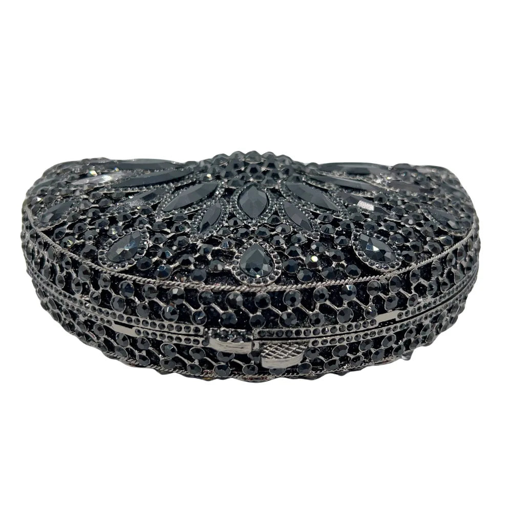 Semicircle Black Rhinestone Evening Bag Clutches Luxury Designer Crystal Wedding Bridal Clutches Lady Diamond Party Prom Handbag