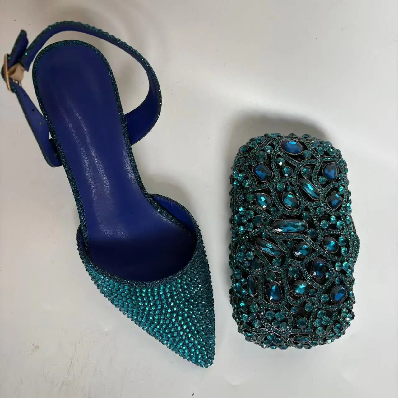 Insightlink Blue Wedding Lady High Heel Shoes and Mini Bag Set in Stock Elegant Sandals with Matching Purse Crystal Stiletto
