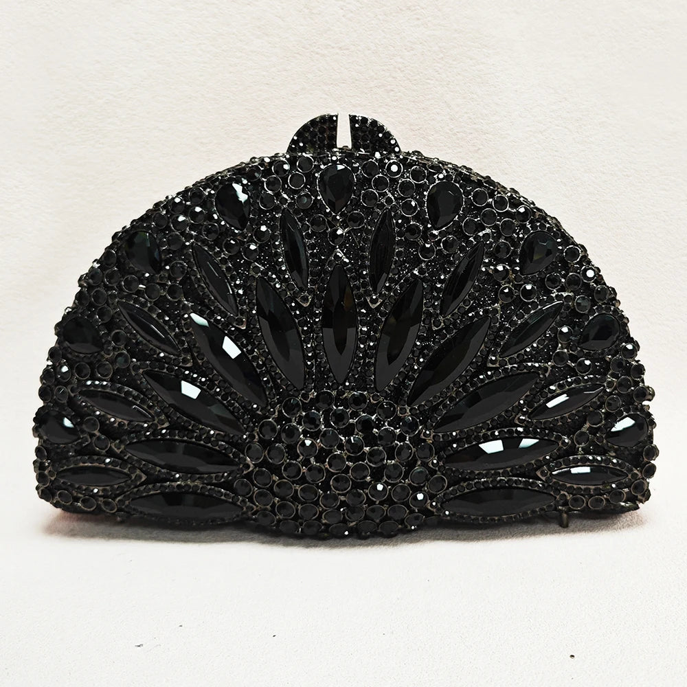 Semicircle Black Rhinestone Evening Bag Clutches Luxury Designer Crystal Wedding Bridal Clutches Lady Diamond Party Prom Handbag