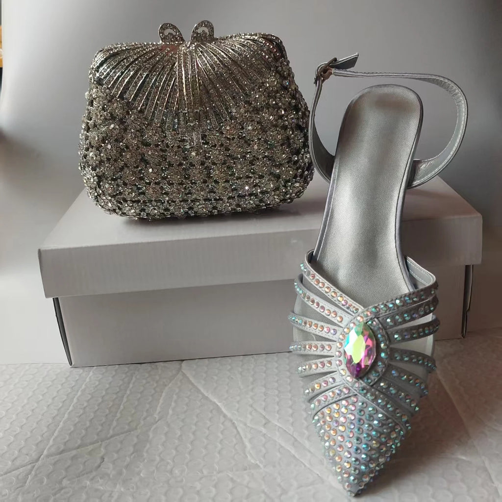 INSIGHTLINK New Rhinestones Shoes And Clutch Sets For Evening Party Gems high-heeled Stiletto sandals And Bags Crystal sandals