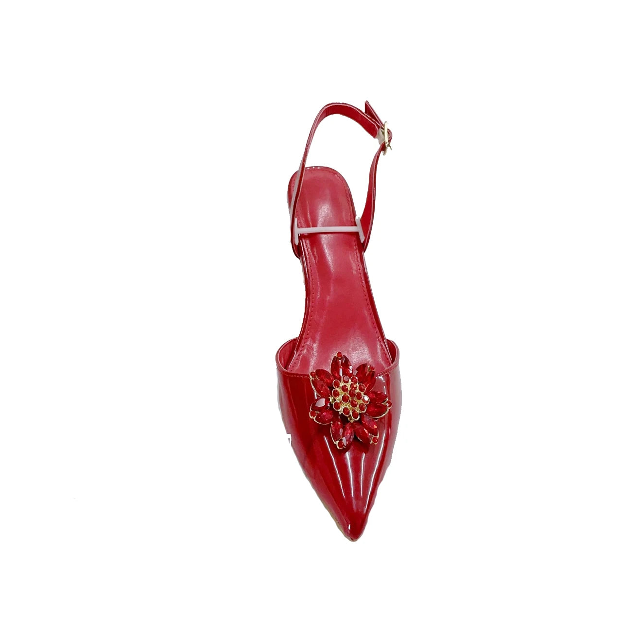 INSIGHTLINK Red Color Party Shoes and Bags Nigerian Women’s Suit Medium Heel Pointed Toe Women’s Shoes Rhinestones Sandals Red