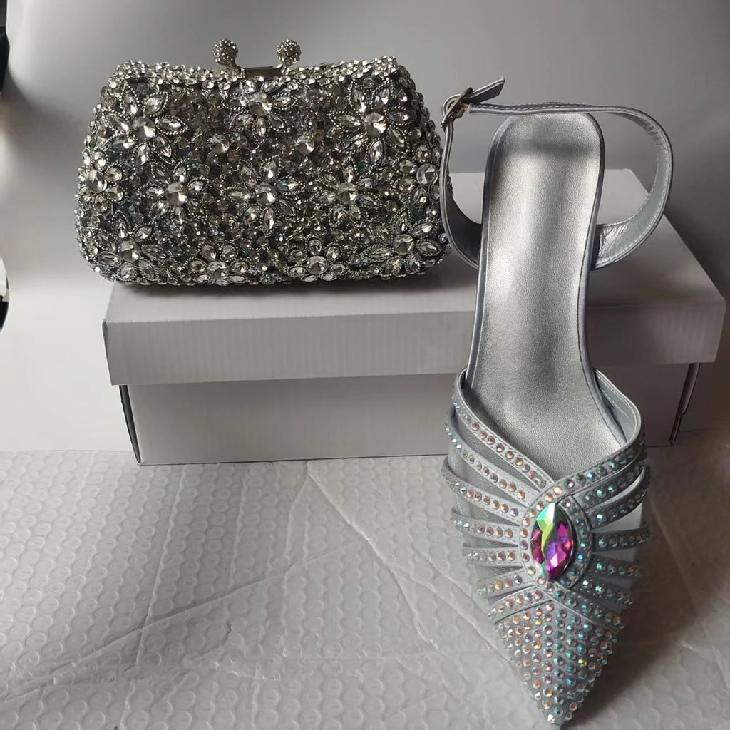 INSIGHTLINK New Rhinestones Shoes And Clutch Sets For Evening Party Gems high-heeled Stiletto sandals And Bags Crystal sandals