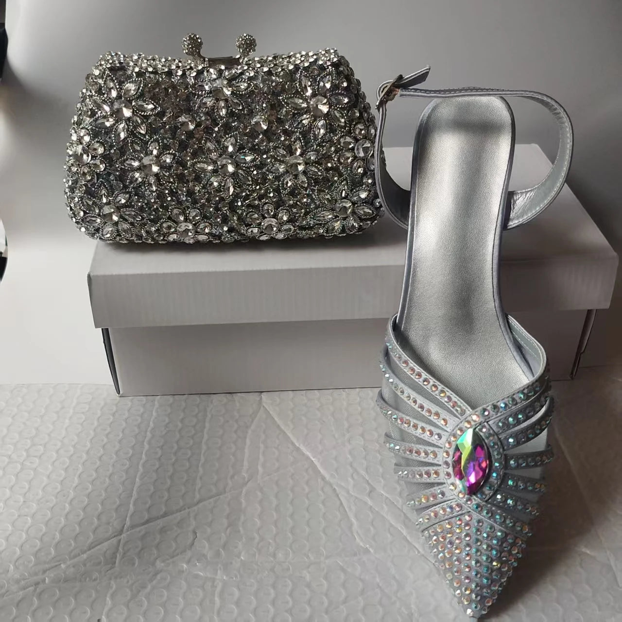 INSIGHTLINK New Rhinestones Shoes And Clutch Sets For Evening Party Gems high-heeled Stiletto sandals And Bags Crystal sandals