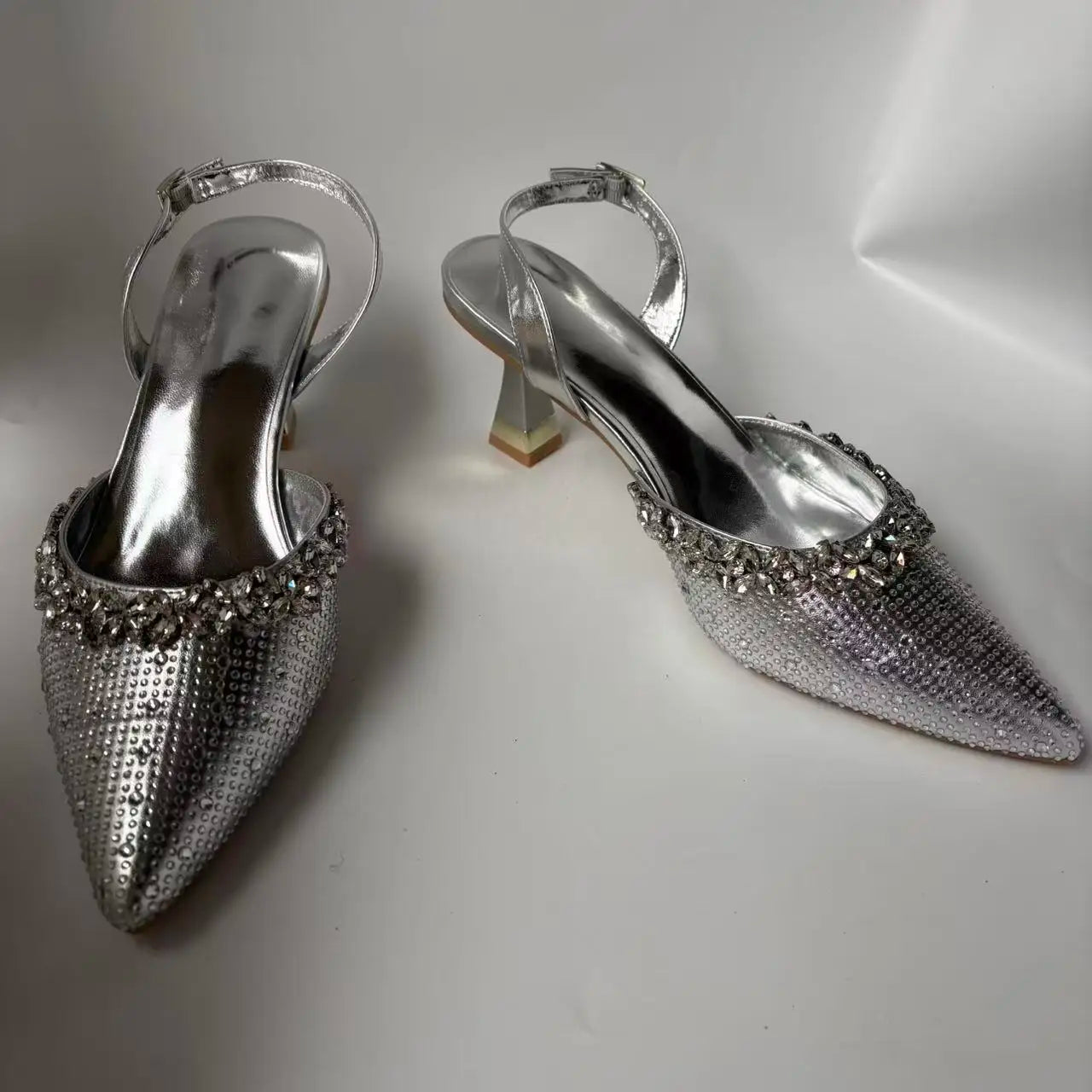 Insightlink Sliver Color Rhinestones High Heeled Shoes and Clutch Bags Party Crystal High-Heeled Stiletto Sandals for Bridal