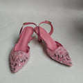 INSIGHTLINK Luxury Pink Lace Gem Embellished Heels Ombre Fan Crystal Clutch Bridal Banquet Elegant Matching Footwear Purse