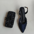 Insightlink Navy Blue Rhinestone Slingback Heels Evening Shoes for Women, Luxury Crystal Evening Shoes and Bag for Wedding Party