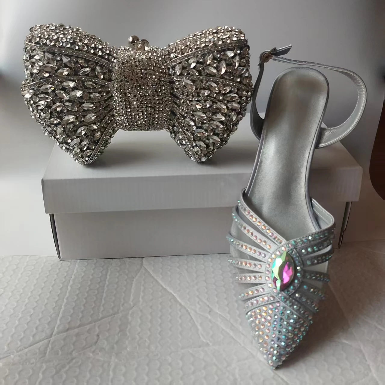 INSIGHTLINK New Rhinestones Shoes And Clutch Sets For Evening Party Gems high-heeled Stiletto sandals And Bags Crystal sandals