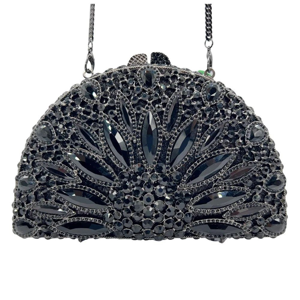 Semicircle Black Rhinestone Evening Bag Clutches Luxury Designer Crystal Wedding Bridal Clutches Lady Diamond Party Prom Handbag