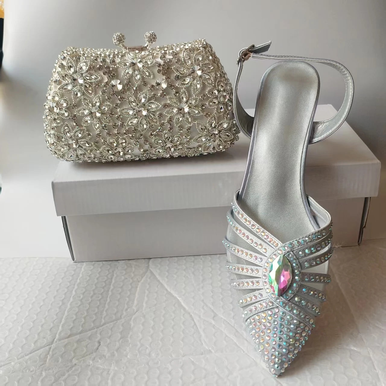 INSIGHTLINK New Rhinestones Shoes And Clutch Sets For Evening Party Gems high-heeled Stiletto sandals And Bags Crystal sandals